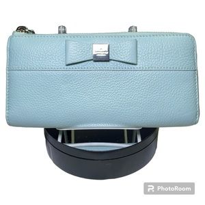 Kate Spade Morgan Bow Zip Around Leather Continental Teal Wallet.
